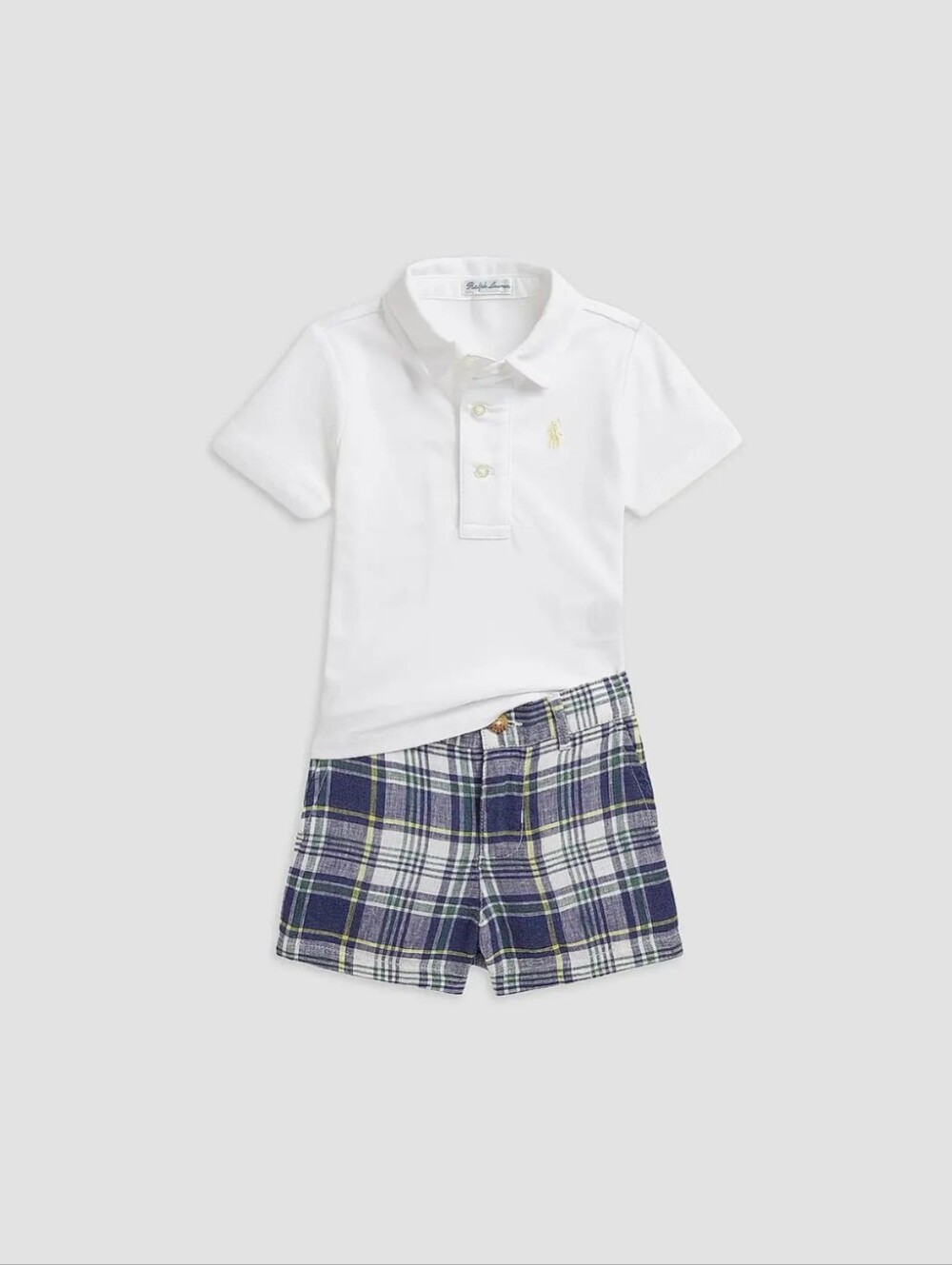 Polo Ralph Lauren Baby Boy's Cotton Polo Shirt & Plaid Linen Shorts Set 6 Months